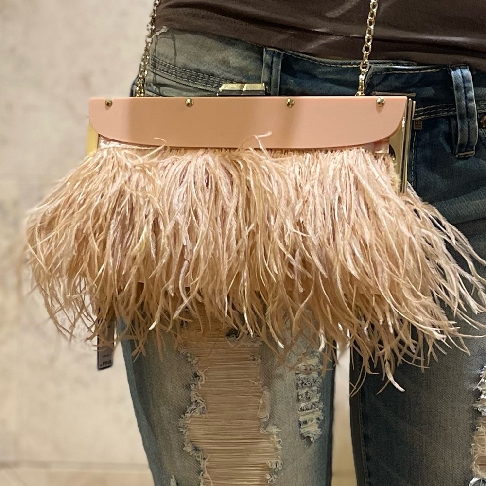 BCBG MAXAZARIA CATARINA FEATHERS CLUTCH NWT